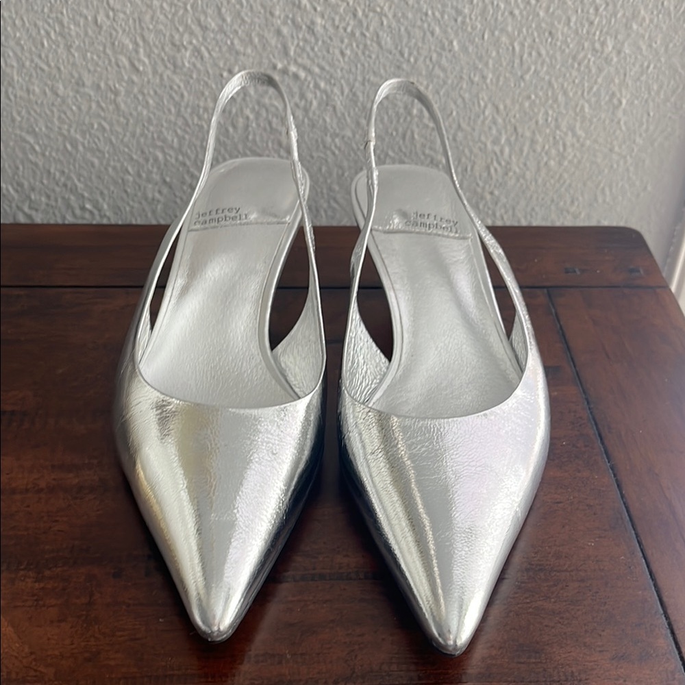 Jeffrey Campbell Silver Pointed Toe Slingback kitten Heels